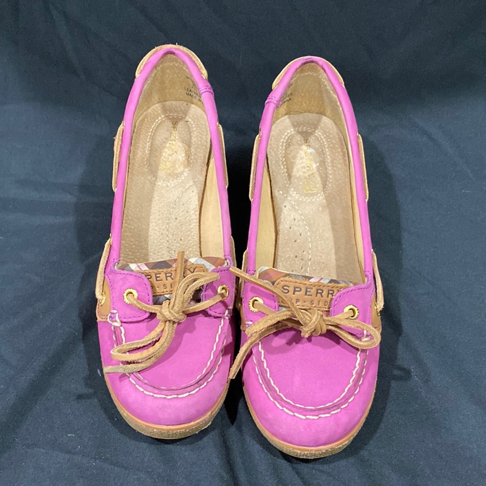 Sperry topsider wedge sandal pink fuscia plaid